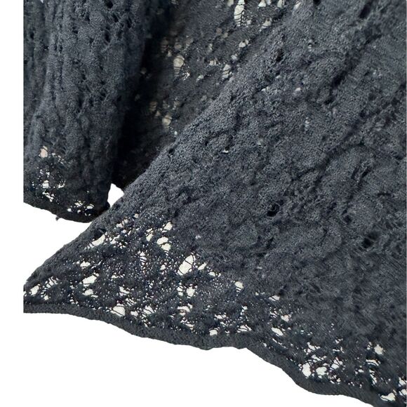 Eileen Fisher Small Wool Cardigan Sweater Crop Black Sheer Crochet Lace Womens - Picture 8 of 12